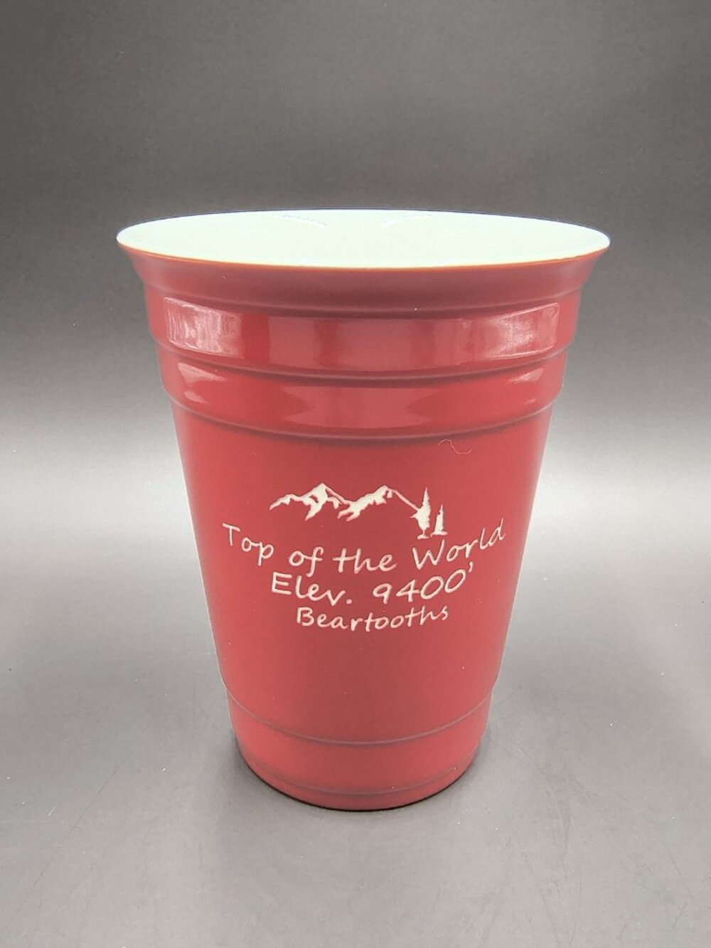 Ceramic Red Party Cup Souvenir - Montana Beartooth Highway "Top of the World"
